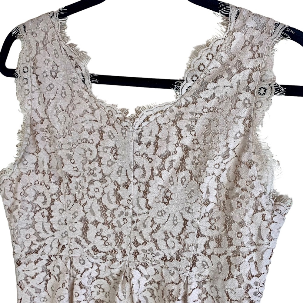 Joie Rori Lace Fringe Mini Dress Mushroom Tan Champage - Picture 13 of 14